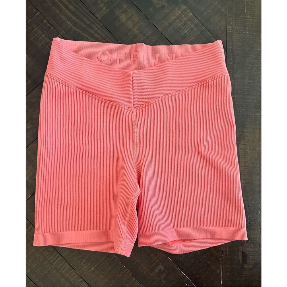 🌸 Aerie Offline Pink Coral Ribbed Pull On Bike Shorts Size Small